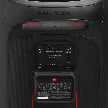 PartyBox Stage 320 - Portable Party Speaker with Telescopic Handle & Wide, Sturdy Wheels, Powerful Pro Sound, Futuristic lightshow, Up to 18 Hours of Play time, Splash Proof (White)