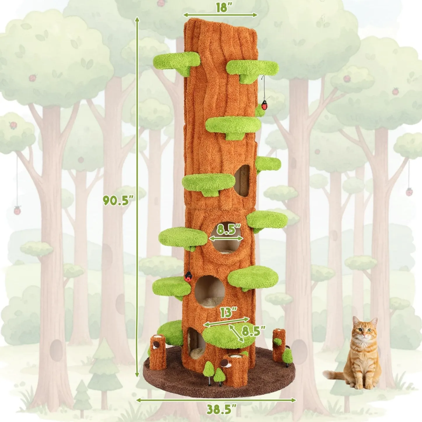 90.5 Inch Tall Cat Tree - Large Magic Forest Cat Tree Tower with Sisal Scratc...