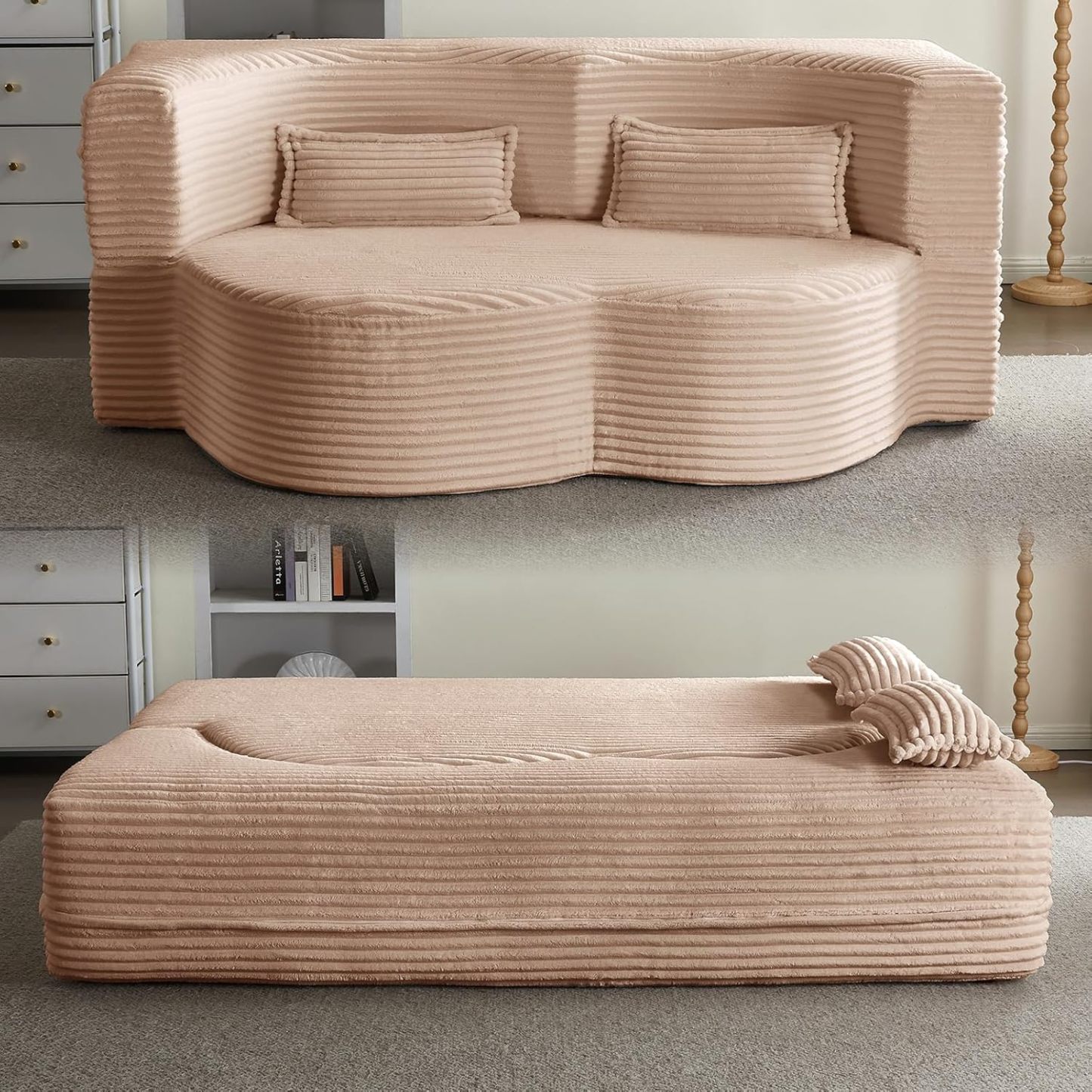 JOYBthtASE 78in Sofa Couch Convertible Oversized Cloud Loveseat Minimalist Sleeper Sofa Bed for Living Room, Apartment, Office, No Assembly Required (Coffee Corduroy)