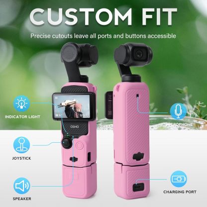 Pocthtket 3 Case, Soft Silicone Protective Case Compatible with DJI Osmo Pockthtet 3 Creator Combo, Lightweight creen Protector Grip Cover Accessories for Xtra Muse - Pink