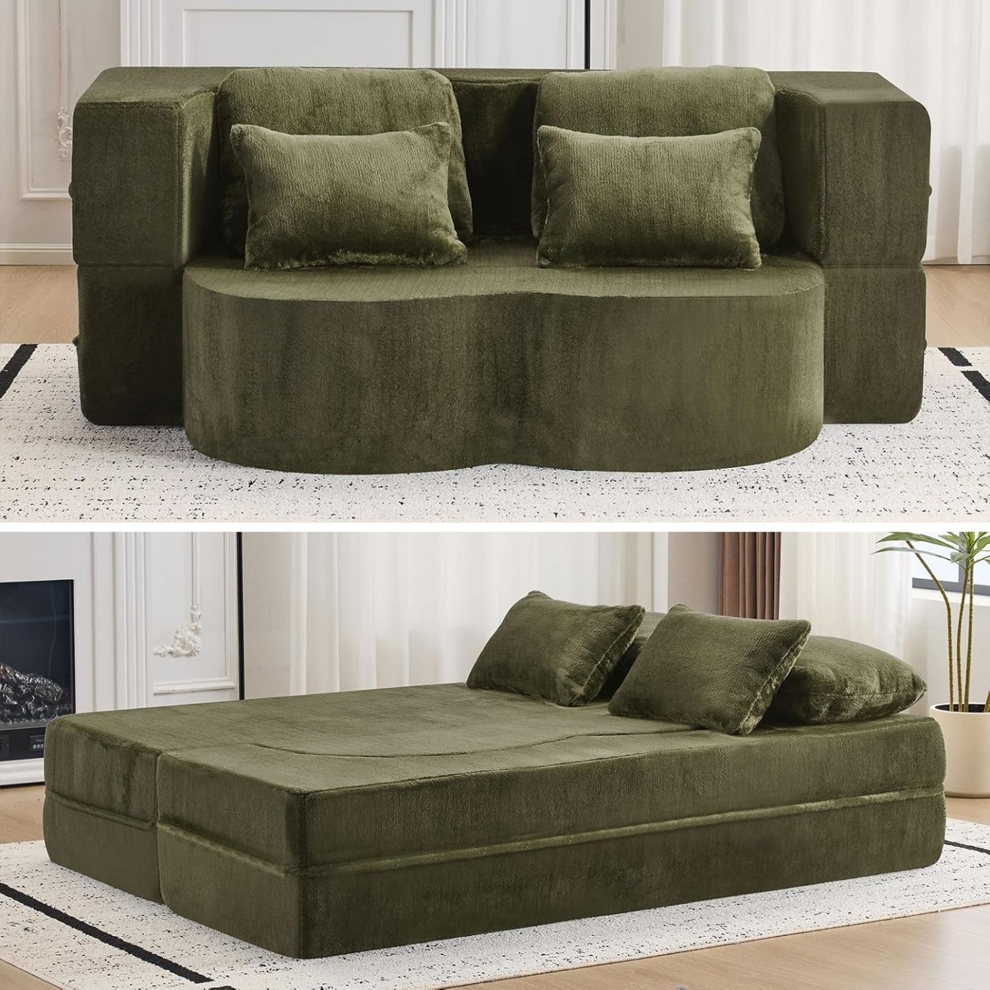 JOYBthtASE 78in Sofa Couch Convertible Oversized Cloud Loveseat Minimalist Sleeper Sofa Bed for Living Room, Apartment, Office, No Assembly Required (Coffee Corduroy)