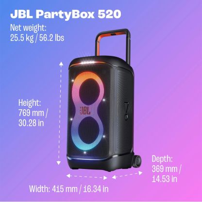 ParthttyBox 520 - Portable Battery-Powered Party Speaker with AI Sound Boost, Up to 15 Hours of Play time, IPX4 Splash Proof, Multi-Speaker Connection by Auracast, and Telescopic Handle (Black)