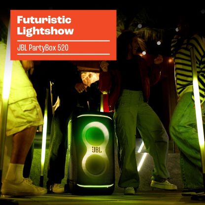 ParthttyBox 520 - Portable Battery-Powered Party Speaker with AI Sound Boost, Up to 15 Hours of Play time, IPX4 Splash Proof, Multi-Speaker Connection by Auracast, and Telescopic Handle (Black)