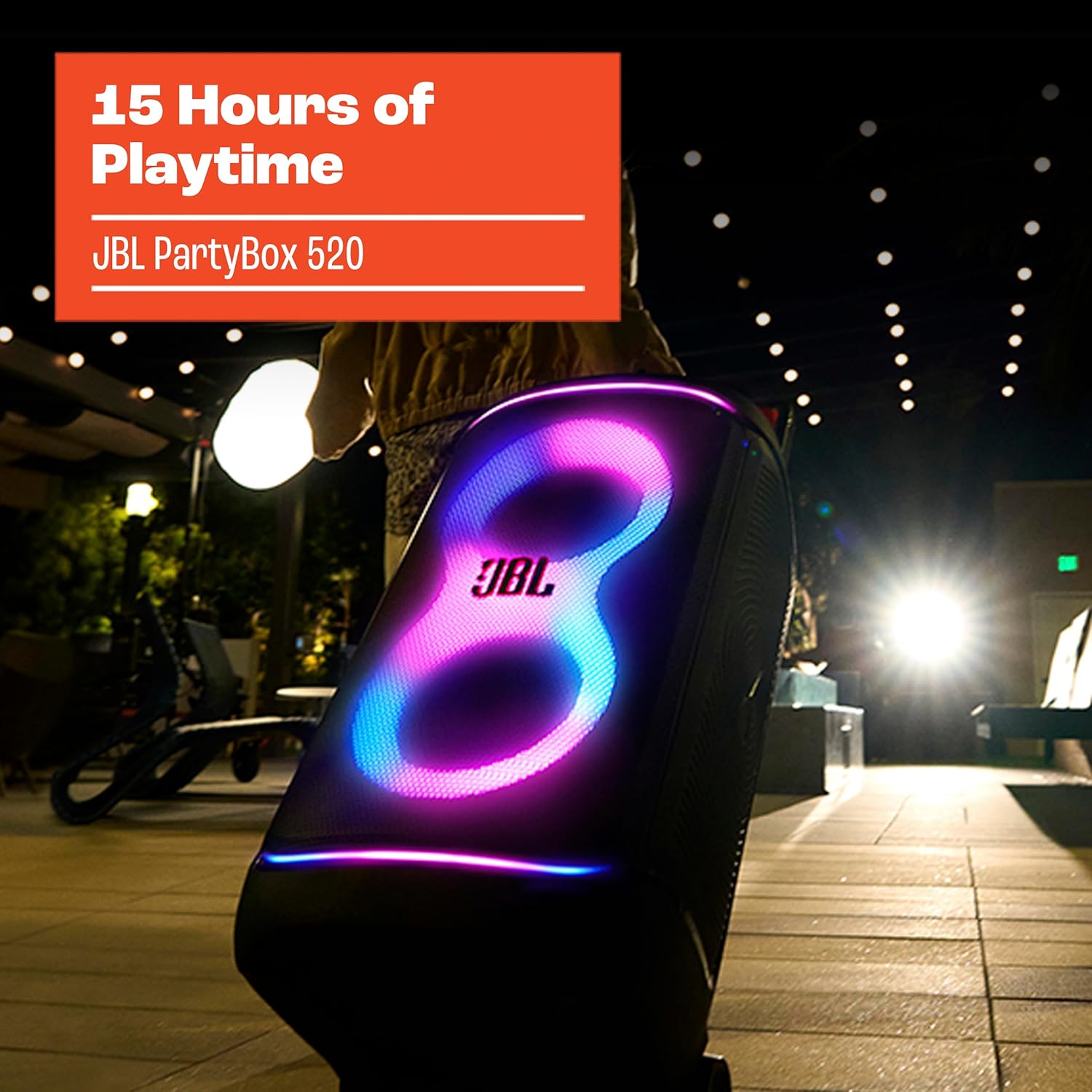 ParthttyBox 520 - Portable Battery-Powered Party Speaker with AI Sound Boost, Up to 15 Hours of Play time, IPX4 Splash Proof, Multi-Speaker Connection by Auracast, and Telescopic Handle (Black)