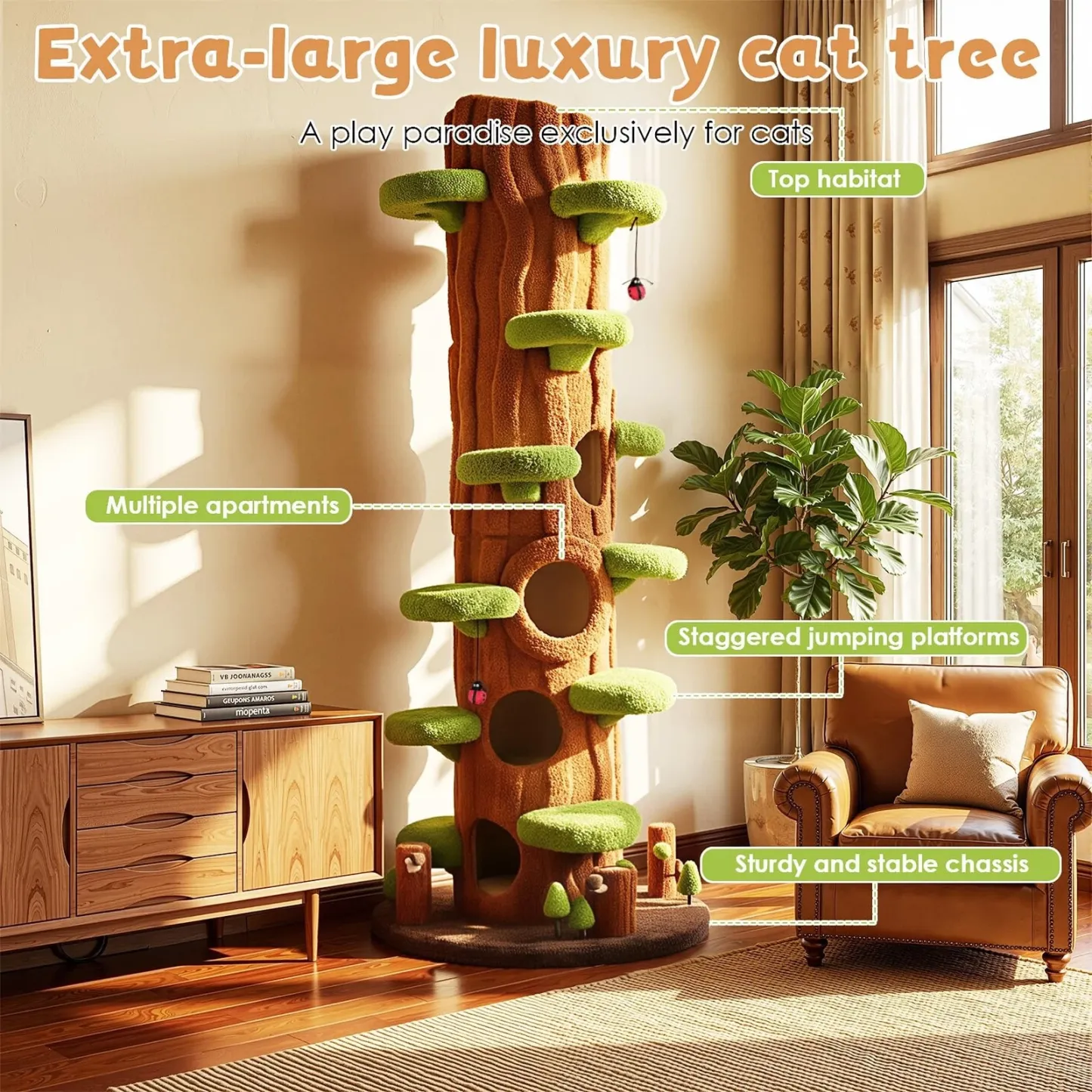 90.5 Inch Tall Cat Tree - Large Magic Forest Cat Tree Tower with Sisal Scratc...