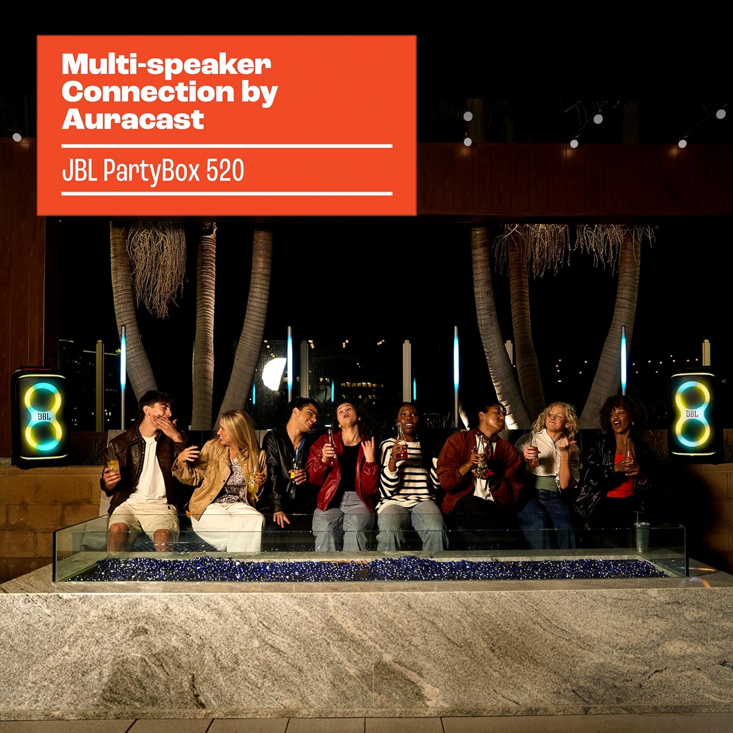 ParthttyBox 520 - Portable Battery-Powered Party Speaker with AI Sound Boost, Up to 15 Hours of Play time, IPX4 Splash Proof, Multi-Speaker Connection by Auracast, and Telescopic Handle (Black)