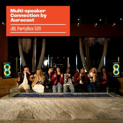 ParthttyBox 520 - Portable Battery-Powered Party Speaker with AI Sound Boost, Up to 15 Hours of Play time, IPX4 Splash Proof, Multi-Speaker Connection by Auracast, and Telescopic Handle (Black)