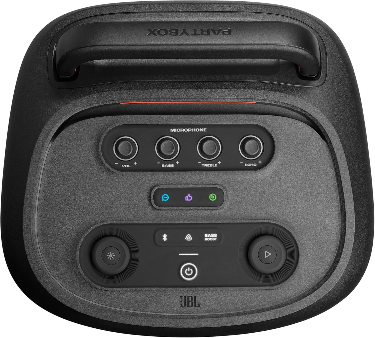 ParthttyBox 520 - Portable Battery-Powered Party Speaker with AI Sound Boost, Up to 15 Hours of Play time, IPX4 Splash Proof, Multi-Speaker Connection by Auracast, and Telescopic Handle (Black)