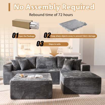 OVthtIOS 108" U-Shape Modular Couch with Ottoman, Plush Corduroy Fabric, No Assembly Required