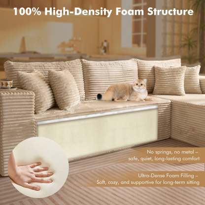 OVthtIOS 104" L-Shape Modular Couch with Chaise, Plush Corduroy Fabric, No Assembly Required