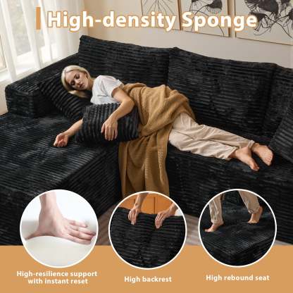 OVthtIOS 108" U-Shape Modular Couch with Ottoman, Plush Corduroy Fabric, No Assembly Required