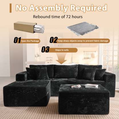 OVthtIOS 108" U-Shape Modular Couch with Ottoman, Plush Corduroy Fabric, No Assembly Required