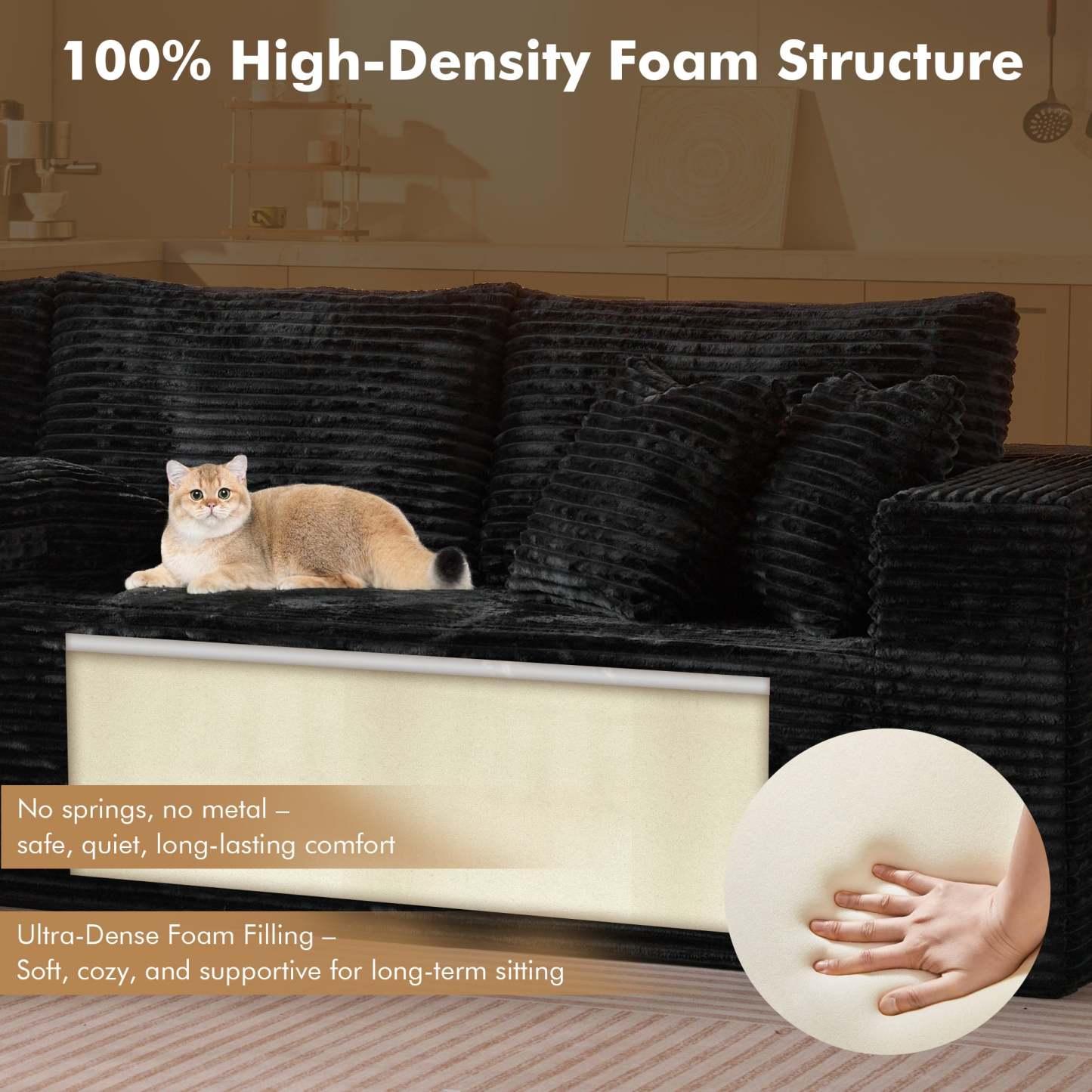 OVthtIOS 104" L-Shape Modular Couch with Chaise, Plush Corduroy Fabric, No Assembly Required