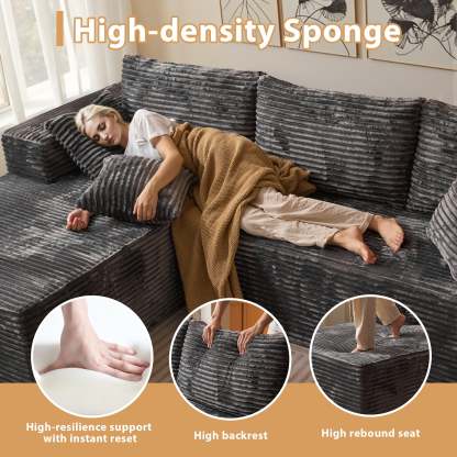 OVthtIOS 108" U-Shape Modular Couch with Ottoman, Plush Corduroy Fabric, No Assembly Required