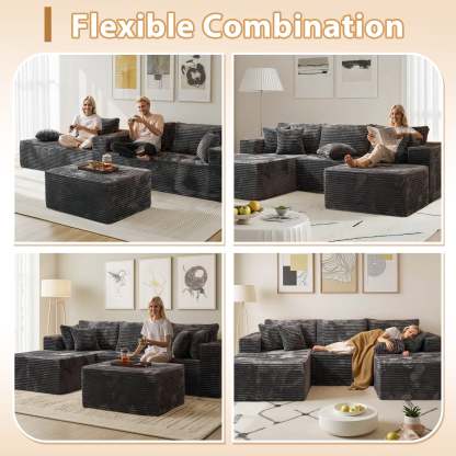 OVthtIOS 108" U-Shape Modular Couch with Ottoman, Plush Corduroy Fabric, No Assembly Required