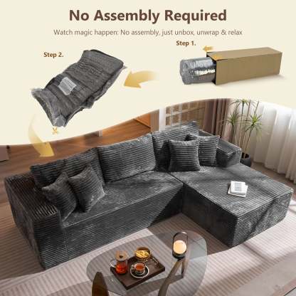 OVthtIOS 104" L-Shape Modular Couch with Chaise, Plush Corduroy Fabric, No Assembly Required