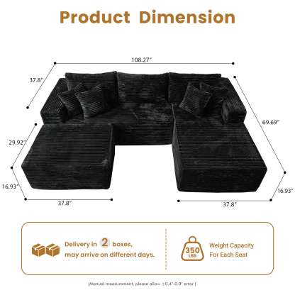 OVthtIOS 108" U-Shape Modular Couch with Ottoman, Plush Corduroy Fabric, No Assembly Required