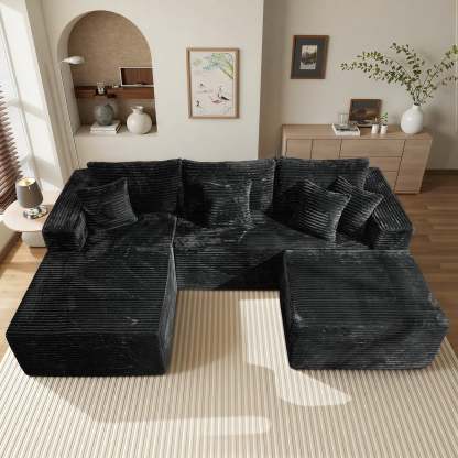 OVthtIOS 108" U-Shape Modular Couch with Ottoman, Plush Corduroy Fabric, No Assembly Required