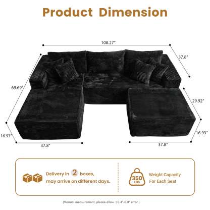 OVthtIOS 108" U-Shape Modular Couch with Ottoman, Plush Corduroy Fabric, No Assembly Required