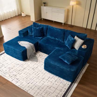 OVthtIOS 108" U-Shape Modular Couch with Ottoman, Plush Corduroy Fabric, No Assembly Required