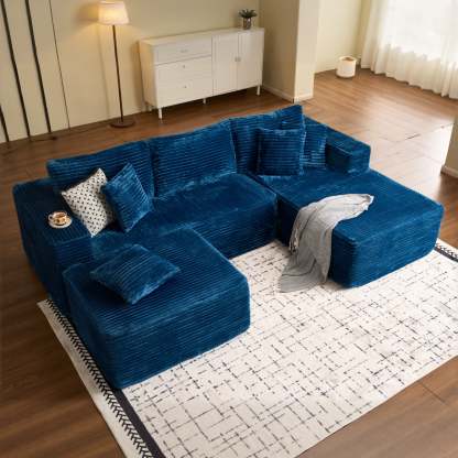 OVthtIOS 108" U-Shape Modular Couch with Ottoman, Plush Corduroy Fabric, No Assembly Required