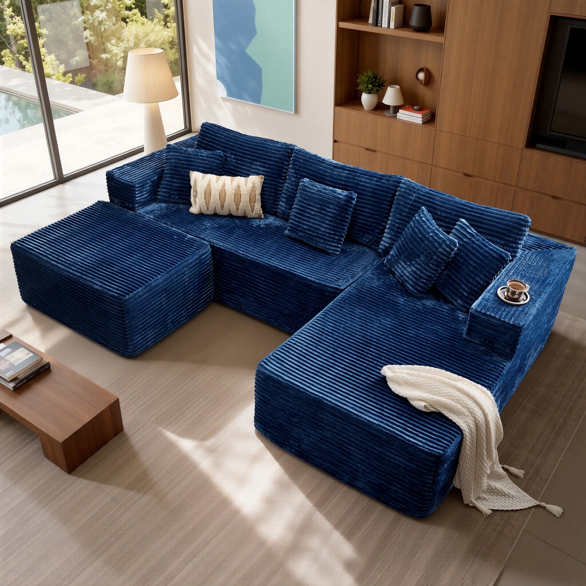 OVthtIOS 108" U-Shape Modular Couch with Ottoman, Plush Corduroy Fabric, No Assembly Required