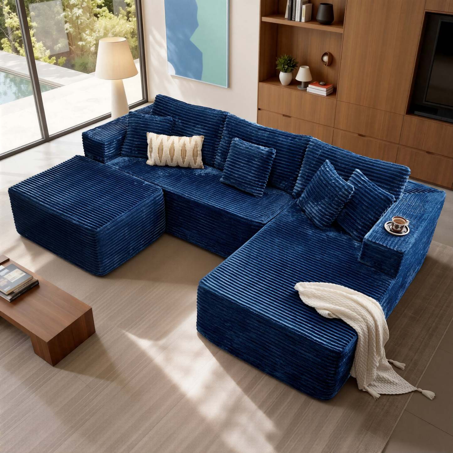 OVthtIOS 108" U-Shape Modular Couch with Ottoman, Plush Corduroy Fabric, No Assembly Required