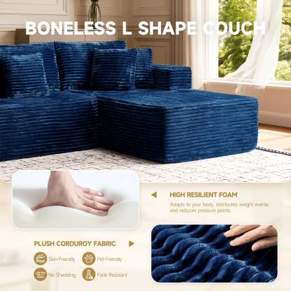 OVthtIOS 108" U-Shape Modular Couch with Ottoman, Plush Corduroy Fabric, No Assembly Required