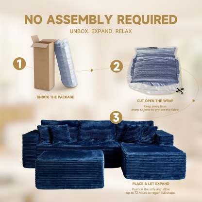 OVthtIOS 108" U-Shape Modular Couch with Ottoman, Plush Corduroy Fabric, No Assembly Required