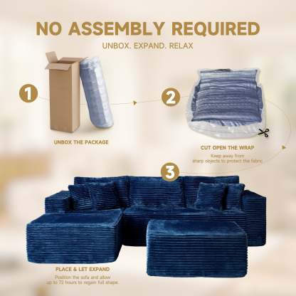 OVthtIOS 108" U-Shape Modular Couch with Ottoman, Plush Corduroy Fabric, No Assembly Required