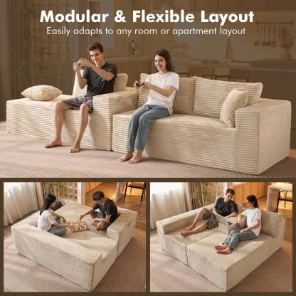 OVthtIOS 104" L-Shape Modular Couch with Chaise, Plush Corduroy Fabric, No Assembly Required