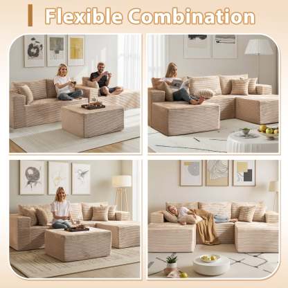 OVthtIOS 108" U-Shape Modular Couch with Ottoman, Plush Corduroy Fabric, No Assembly Required
