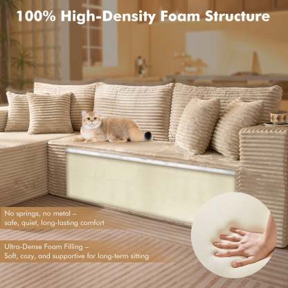 OVthtIOS 104" L-Shape Modular Couch with Chaise, Plush Corduroy Fabric, No Assembly Required