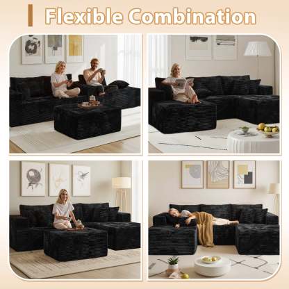 OVthtIOS 108" U-Shape Modular Couch with Ottoman, Plush Corduroy Fabric, No Assembly Required