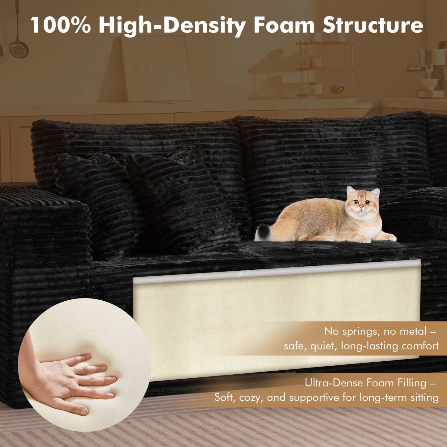 OVthtIOS 104" L-Shape Modular Couch with Chaise, Plush Corduroy Fabric, No Assembly Required