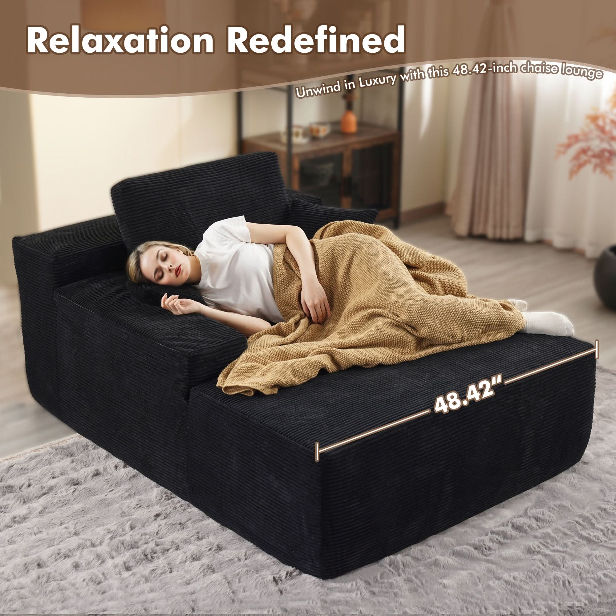 OVthtIOS Boneless Chaise Lounge,Luxurious Faux Fur, No Assembly Required