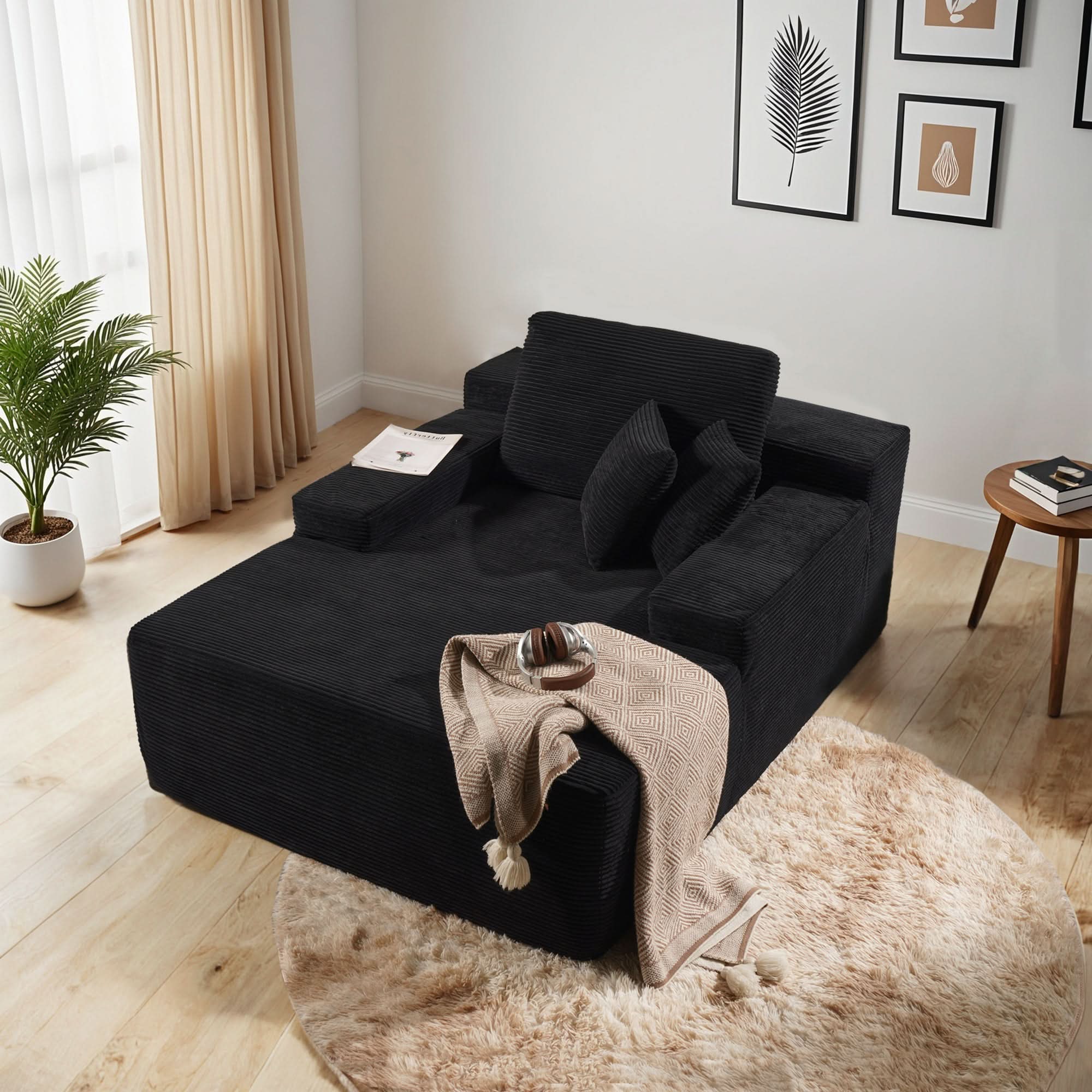 OVthtIOS Boneless Chaise Lounge,Luxurious Faux Fur, No Assembly Required