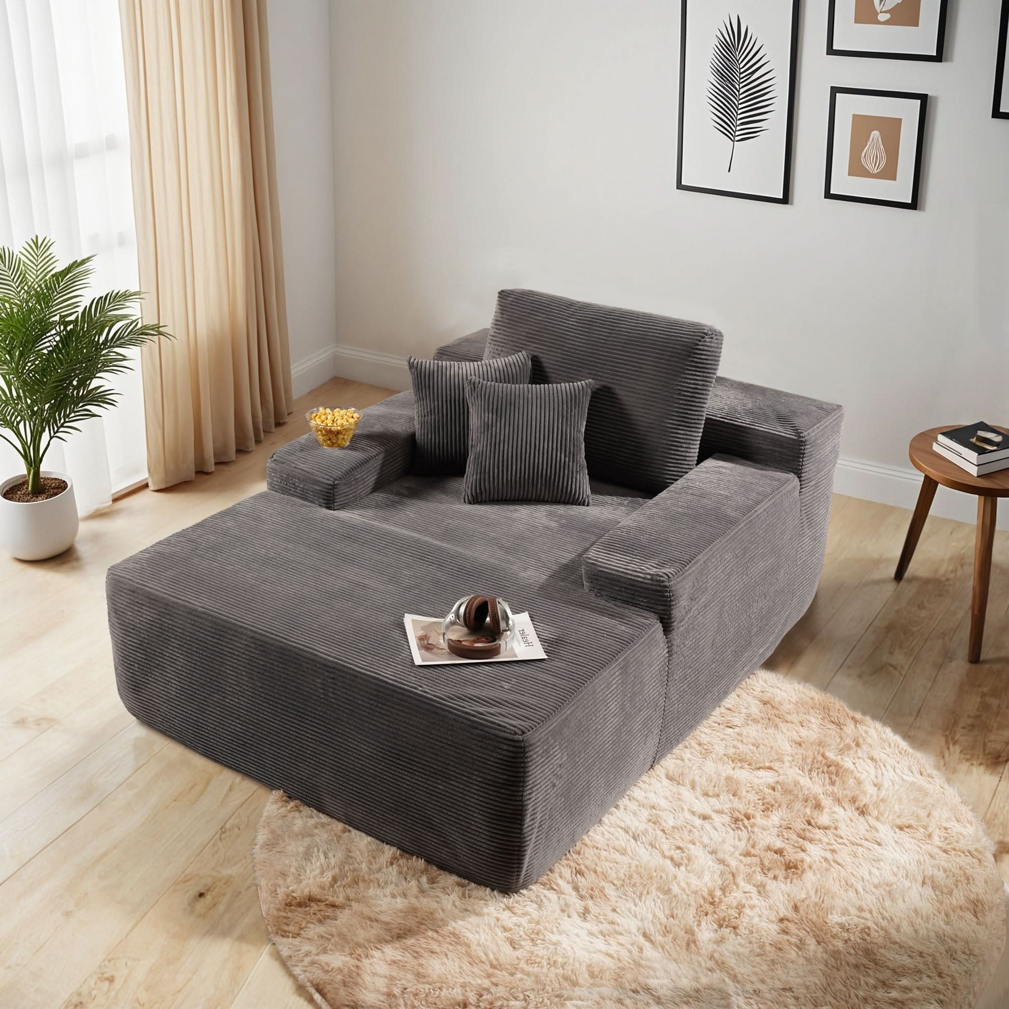 OVthtIOS Boneless Chaise Lounge,Luxurious Faux Fur, No Assembly Required