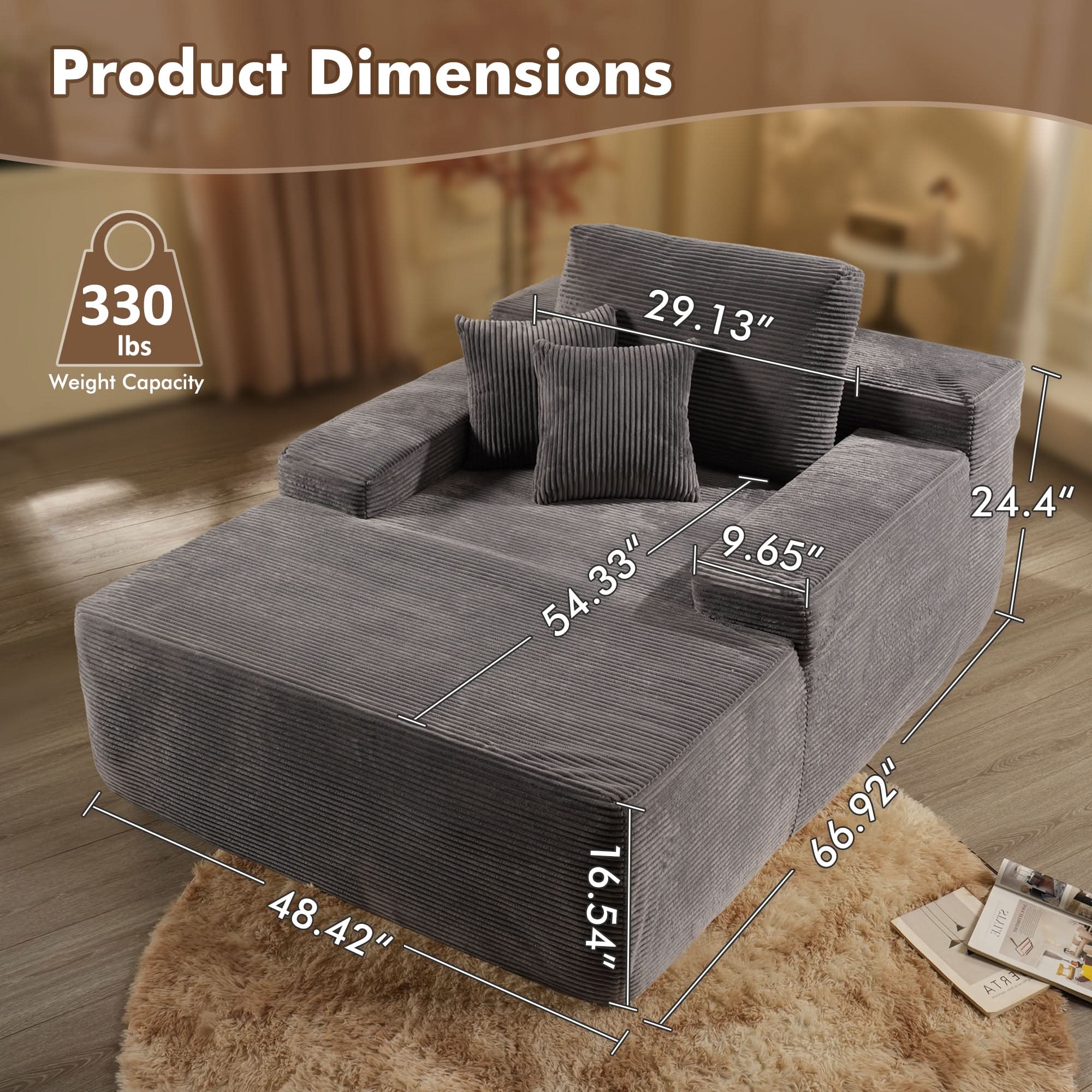 OVthtIOS Boneless Chaise Lounge,Luxurious Faux Fur, No Assembly Required