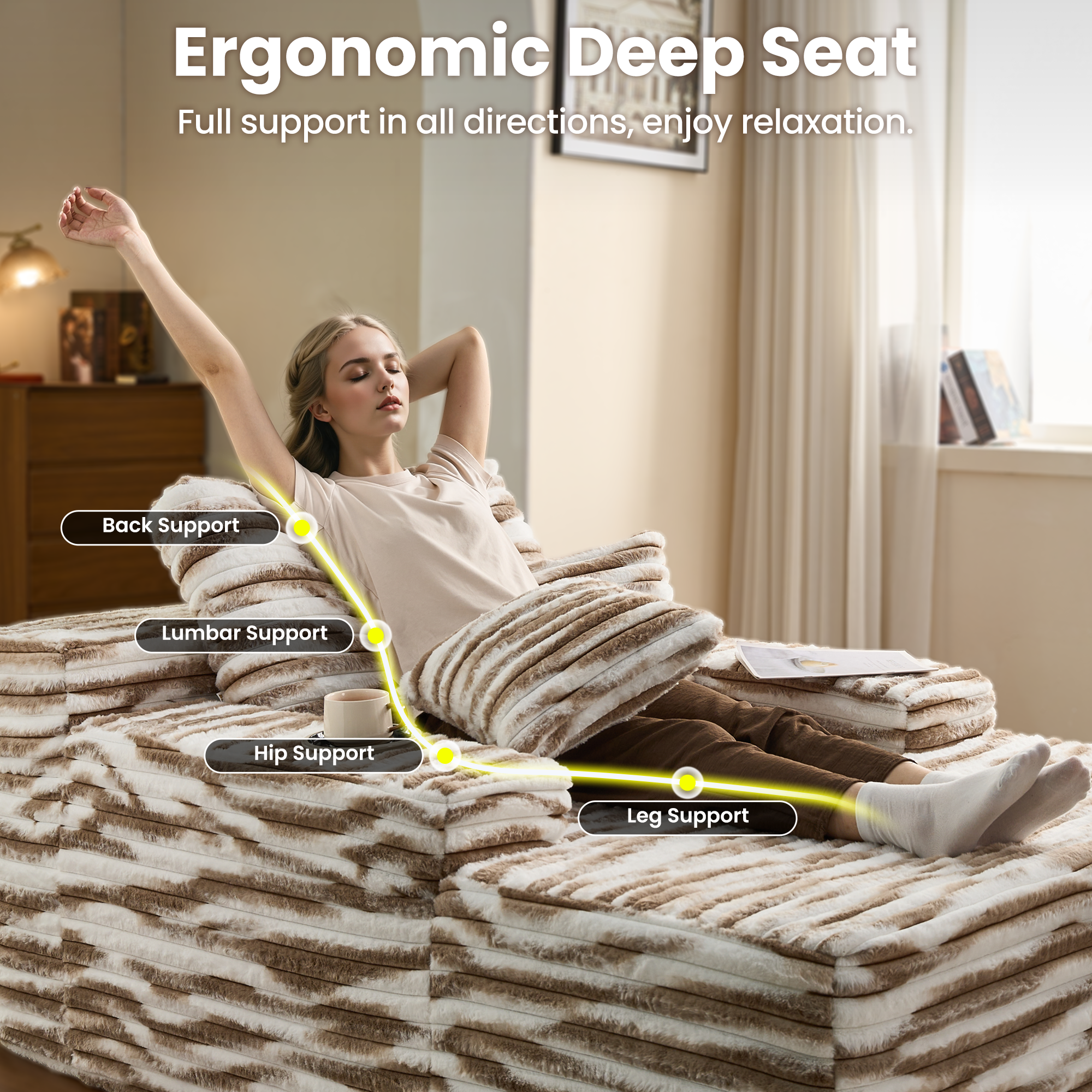 OVthtIOS Boneless Chaise Lounge,Luxurious Faux Fur, No Assembly Required