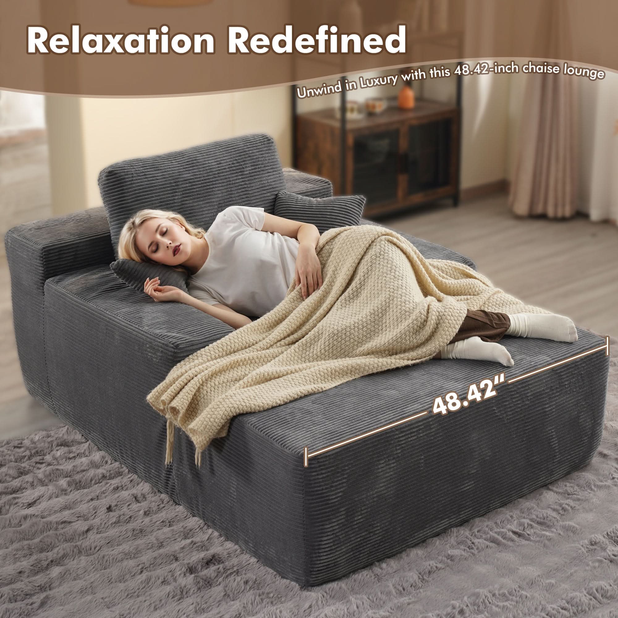 OVthtIOS Boneless Chaise Lounge,Luxurious Faux Fur, No Assembly Required