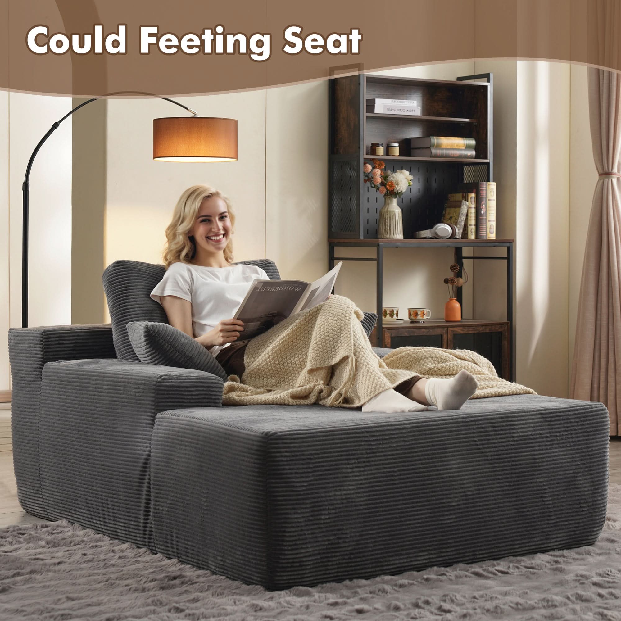 OVthtIOS Boneless Chaise Lounge,Luxurious Faux Fur, No Assembly Required