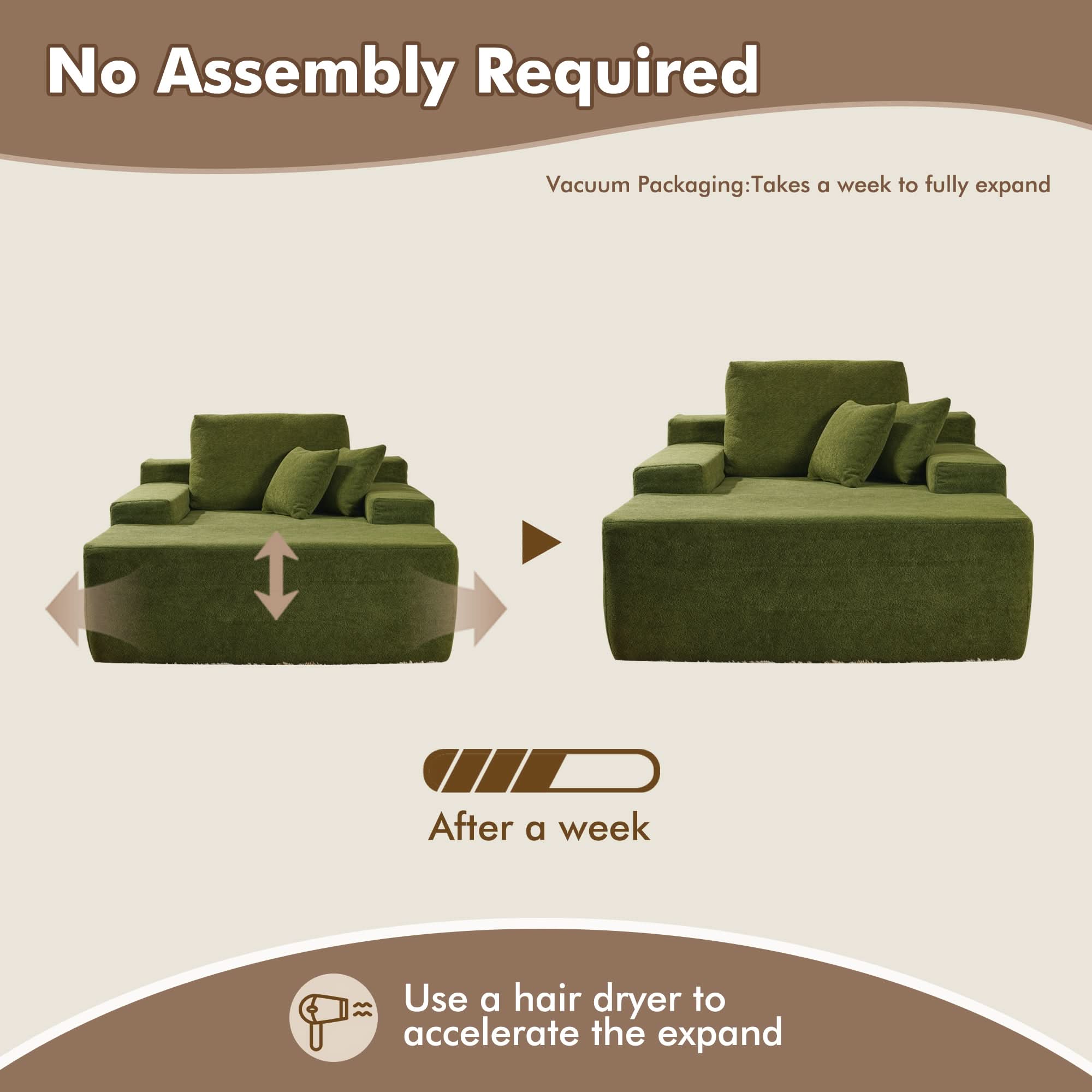 OVthtIOS Boneless Chaise Lounge,Luxurious Faux Fur, No Assembly Required