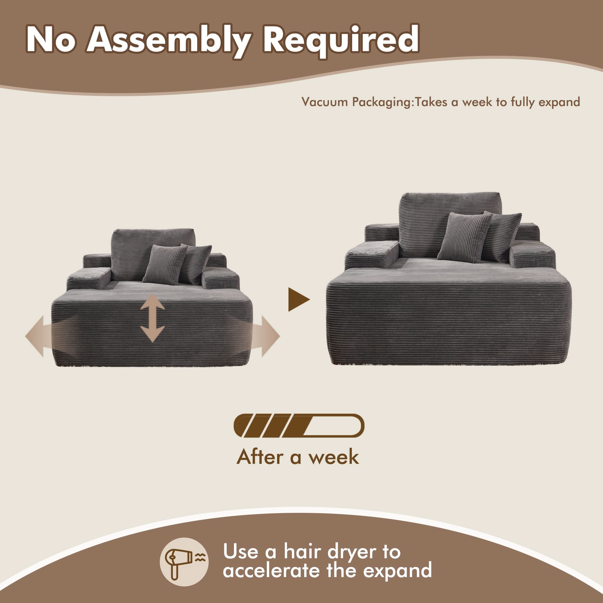 OVthtIOS Boneless Chaise Lounge,Luxurious Faux Fur, No Assembly Required