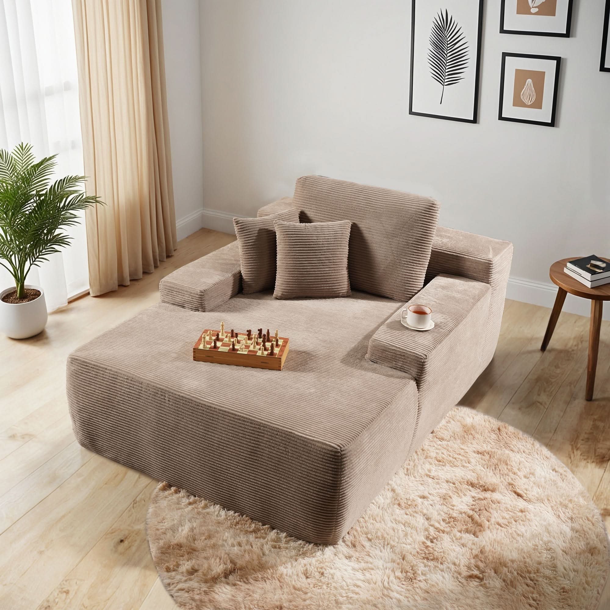 OVthtIOS Boneless Chaise Lounge,Luxurious Faux Fur, No Assembly Required