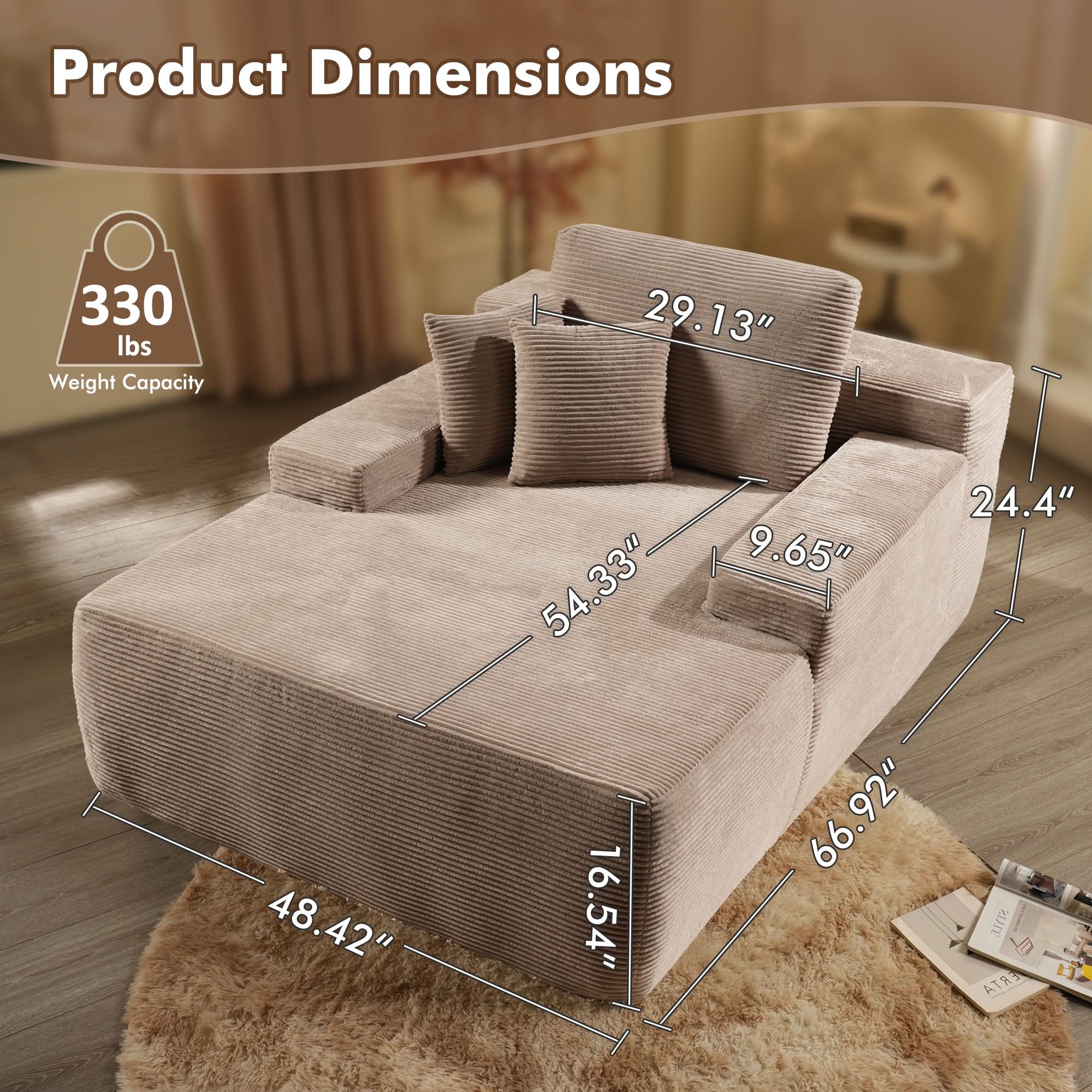 OVthtIOS Boneless Chaise Lounge,Luxurious Faux Fur, No Assembly Required