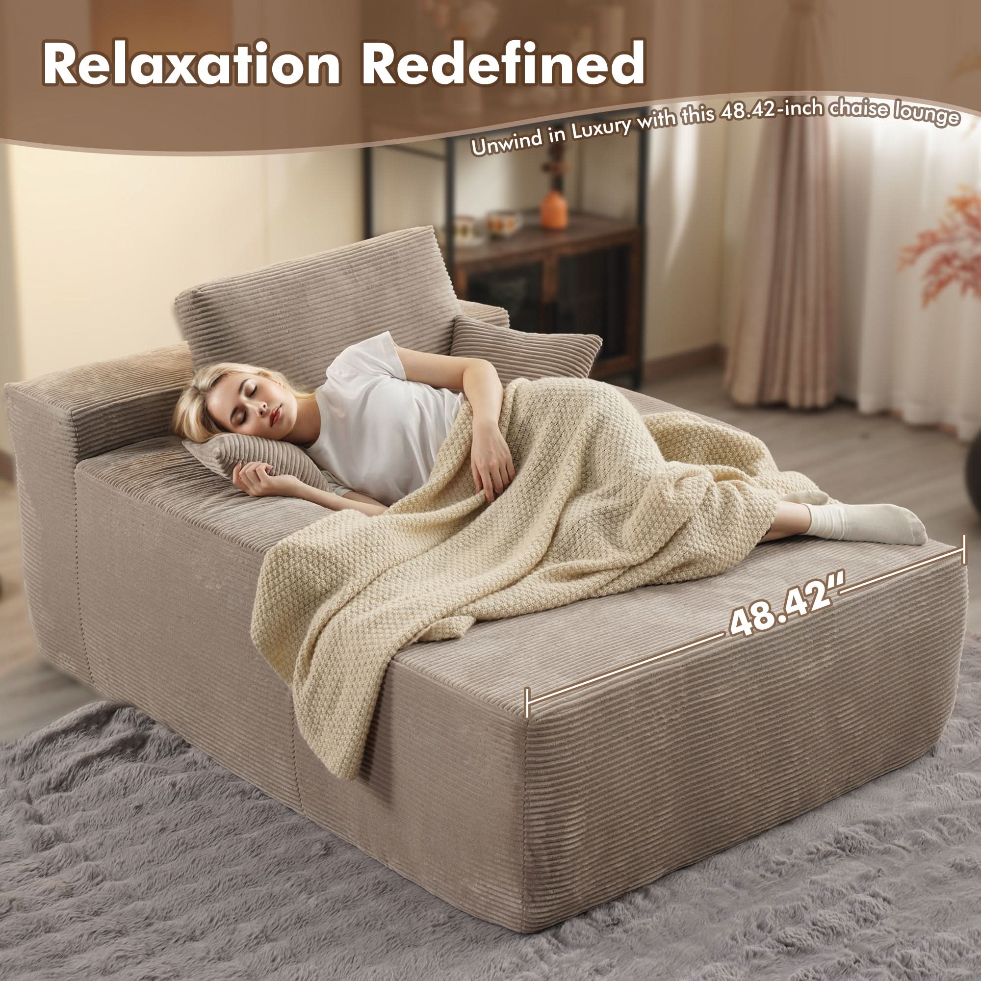 OVthtIOS Boneless Chaise Lounge,Luxurious Faux Fur, No Assembly Required