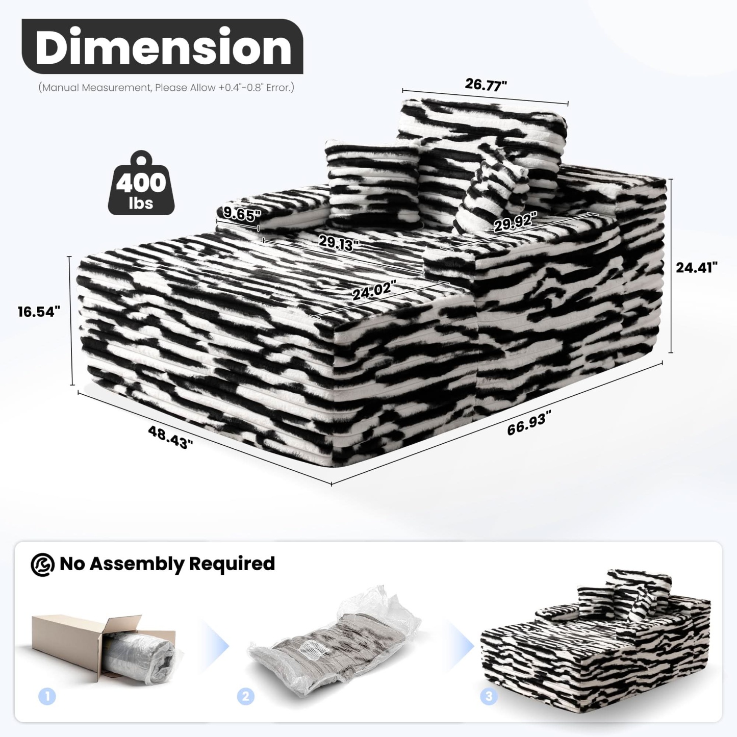 OVthtIOS Boneless Chaise Lounge,Luxurious Faux Fur, No Assembly Required