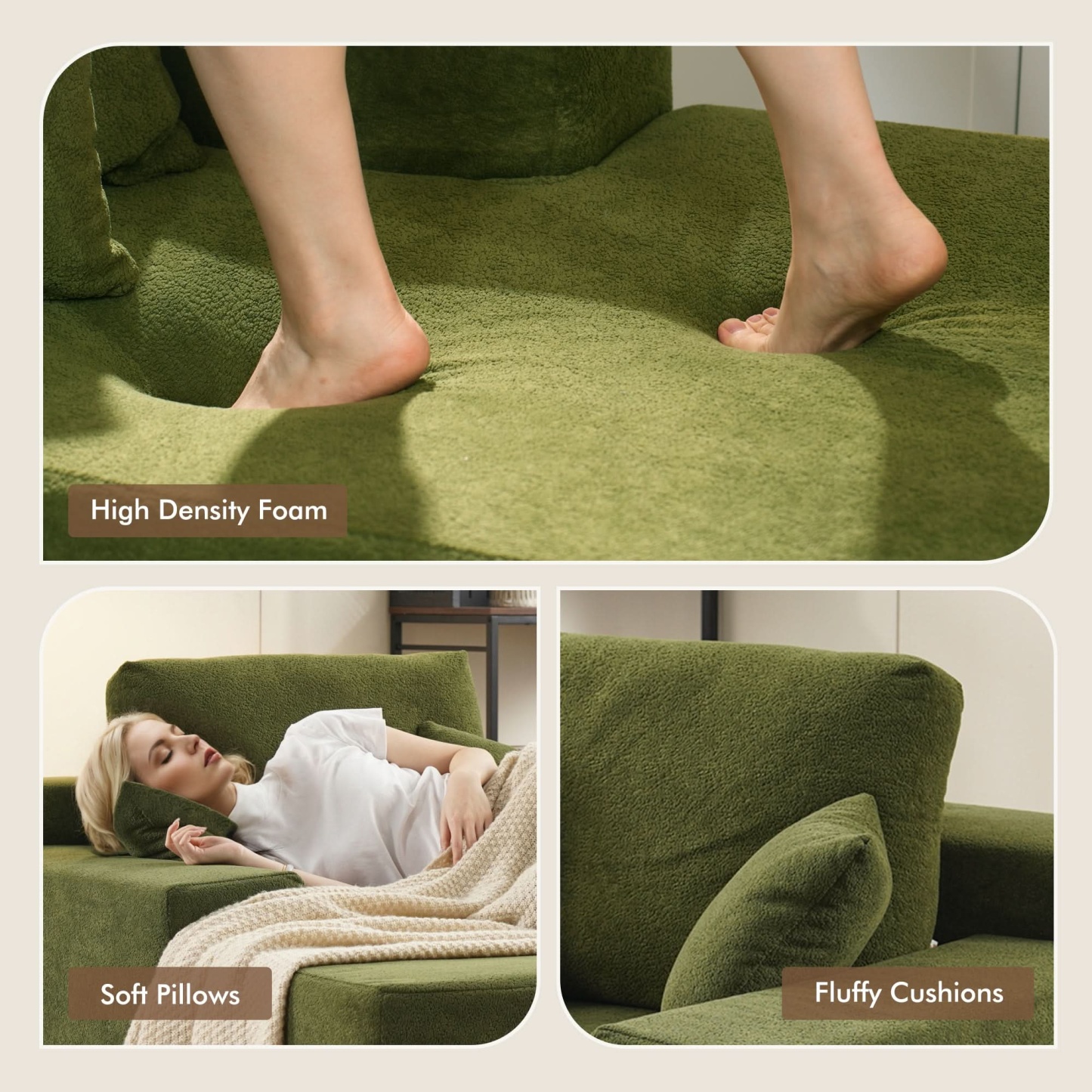 OVthtIOS Boneless Chaise Lounge,Luxurious Faux Fur, No Assembly Required