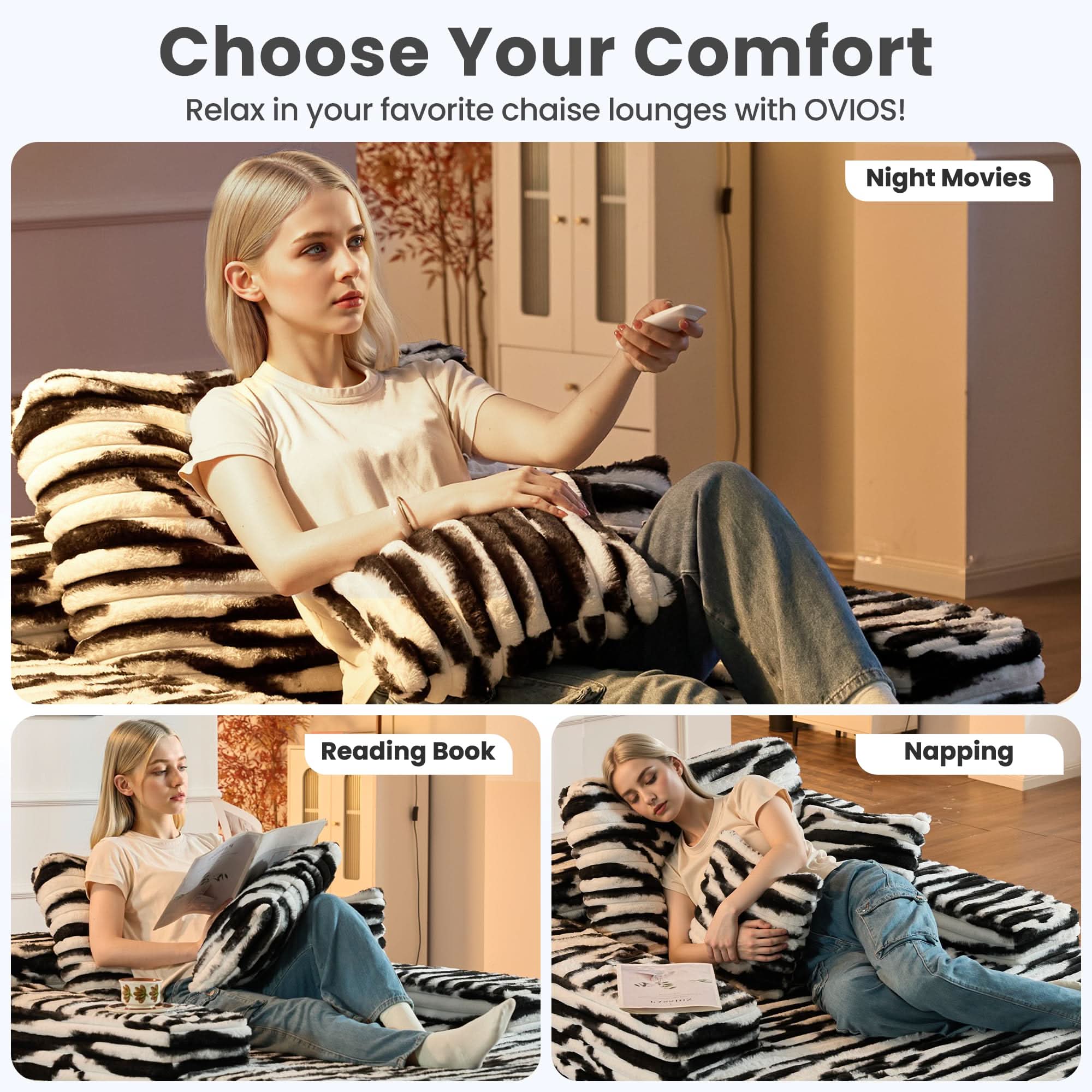 OVthtIOS Boneless Chaise Lounge,Luxurious Faux Fur, No Assembly Required